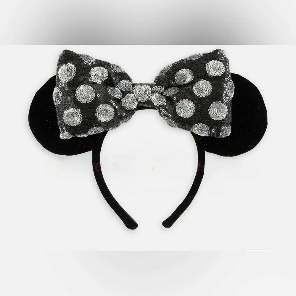 Vintage Disney Parks Minnie Mouse Black & Silver Sequin Interchangeable Bow
